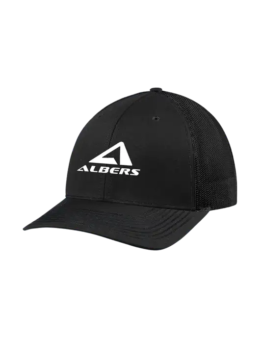 Richardson Adjustable Snapback Original 112 Trucker Cap Black w/Black Mesh w/Albers Aerospace Logo