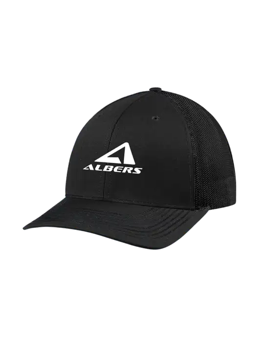 Richardson Adjustable Snapback Original 112 Trucker Cap Black w/Black Mesh w/Albers Aerospace Logo