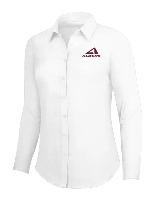 White Womens SuperPro Oxford Shirt w/Albers Aerospace Logo