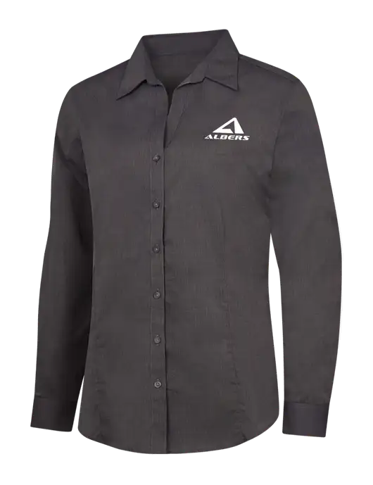 Womens Soft Black Crosshatch Easy Care Shirt w/Albers Aerospace Logo