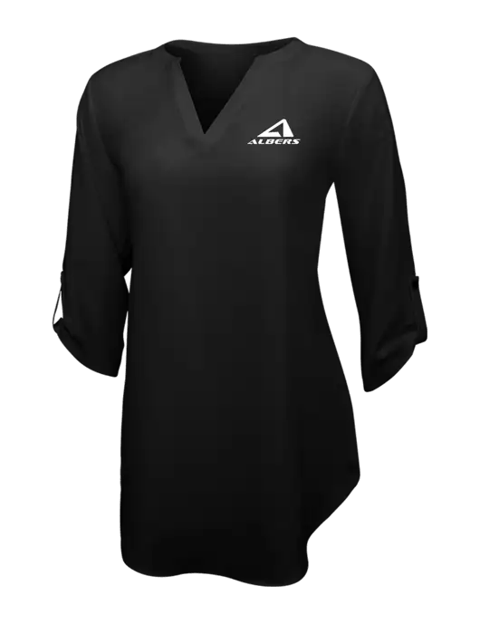 Womens Black 3/4 Sleeve Tunic Blouse w/Albers Aerospace Logo