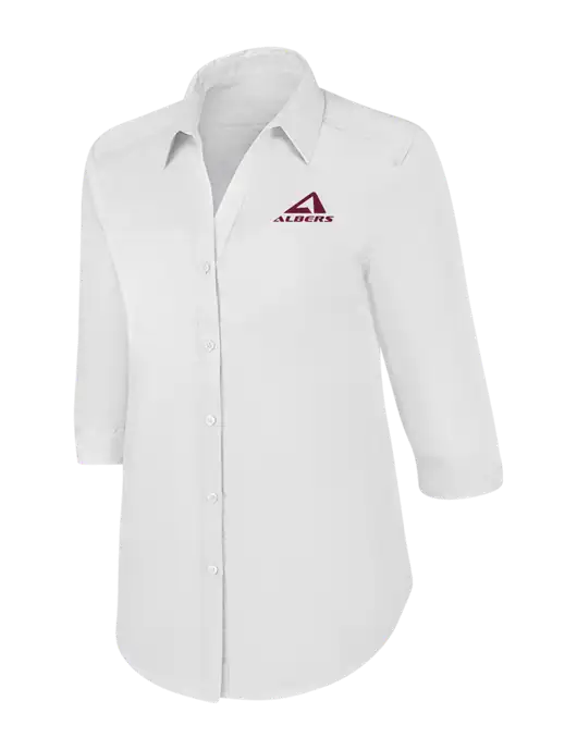 Womens White 3/4 Sleeve Carefree Poplin Shirt w/Albers Aerospace Logo