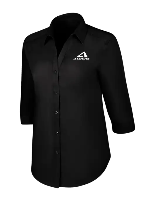 Womens Black 3/4 Sleeve Carefree Poplin Shirt w/Albers Aerospace Logo