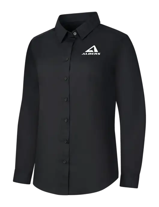 Womens Black Long Sleeve Carefree Poplin Shirt w/Albers Aerospace Logo