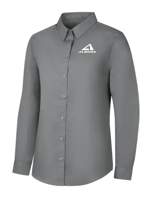 Womens Medium Grey Long Sleeve Carefree Poplin Shirt w/Albers Aerospace Logo