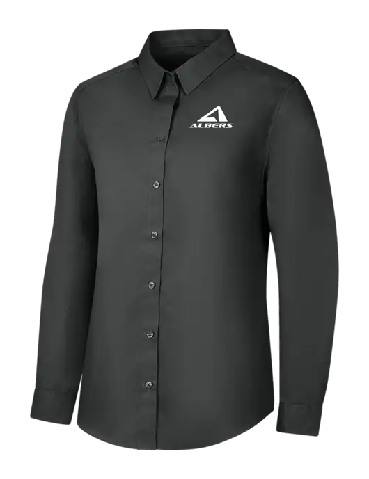 Womens Dark Grey Long Sleeve Carefree Poplin Shirt w/Albers Aerospace Logo