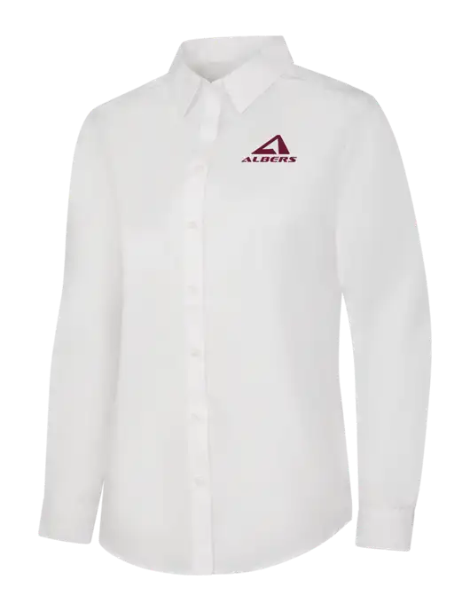 Womens White Long Sleeve Carefree Poplin Shirt w/Albers Aerospace Logo