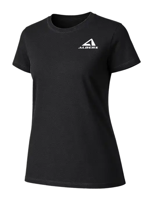 Womens Ring Spun Jet Black 4.5 oz T-Shirt w/Albers Aerospace Logo