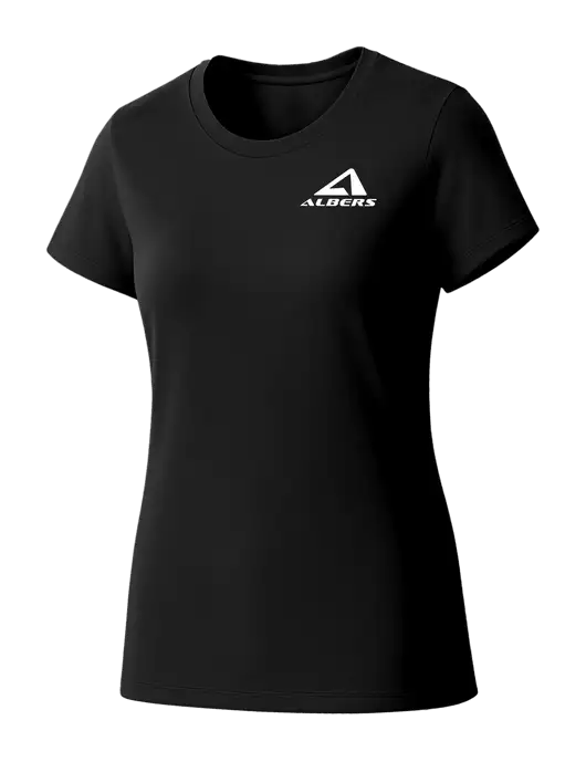 Womens Seriously Soft Black T-Shirt w/Albers Aerospace Logo