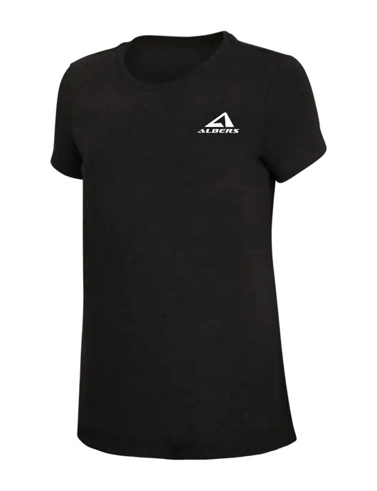 Womens Simply Soft Black 4.5oz Poly/Combed Ring Spun Cotton T-Shirt w/Albers Aerospace Logo
