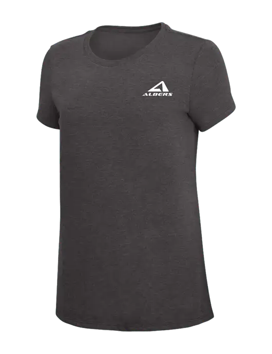 Womens Simply Soft Heather Charcoal 4.5oz  Poly/Combed Ring Spun Cotton T-Shirt w/Albers Aerospace Logo