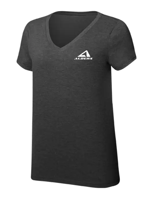 Womens Simply Soft V-Neck Black Frost 4.5oz  Poly/Combed Ring Spun Cotton T-Shirt w/Albers Aerospace Logo