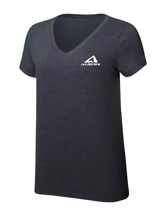 Womens Simply Soft V-Neck Heather Charcoal 4.5oz  Poly/Combed Ring Spun Cotton T-Shirt w/Albers Aerospace Logo