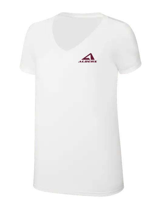 Womens Simply Soft V-Neck White 4.5oz  Poly/Combed Ring Spun Cotton T-Shirt w/Albers Aerospace Logo