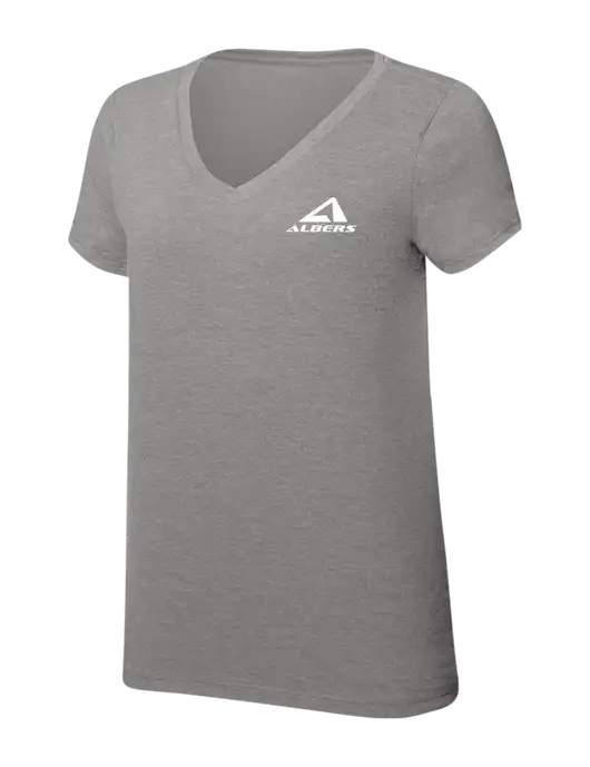 Womens Simply Soft V-Neck Grey Frost 4.5oz  Poly/Combed Ring Spun Cotton T-Shirt w/Albers Aerospace Logo