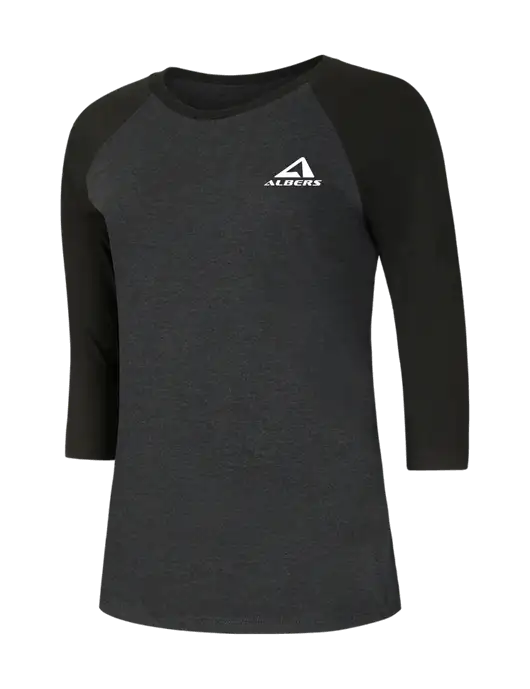 Womens Simply Soft 3/4 Sleeve Black/Black Frost Ring Spun Cotton T-Shirt w/Albers Aerospace Logo