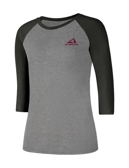 Womens Simply Soft 3/4 Sleeve Black Frost/Grey Frost Ring Spun Cotton T-Shirt w/Albers Aerospace Logo