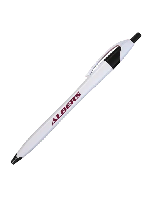 Novella White/Black Classic Pen - Blue Ink w/Albers Aerospace Logo