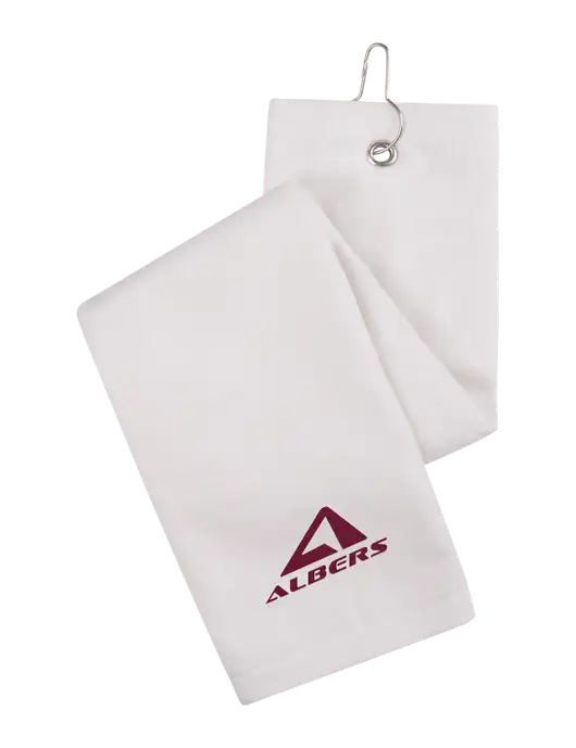 White Tri-Fold Golf Towel with Grommet w/Albers Aerospace Logo