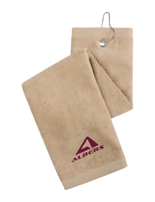 Khaki Tri-Fold Golf Towel with Grommet w/Albers Aerospace Logo