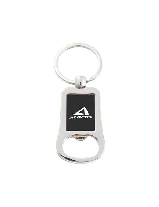 Silver & Black Bottle Opener Keychain w/Albers Aerospace Logo