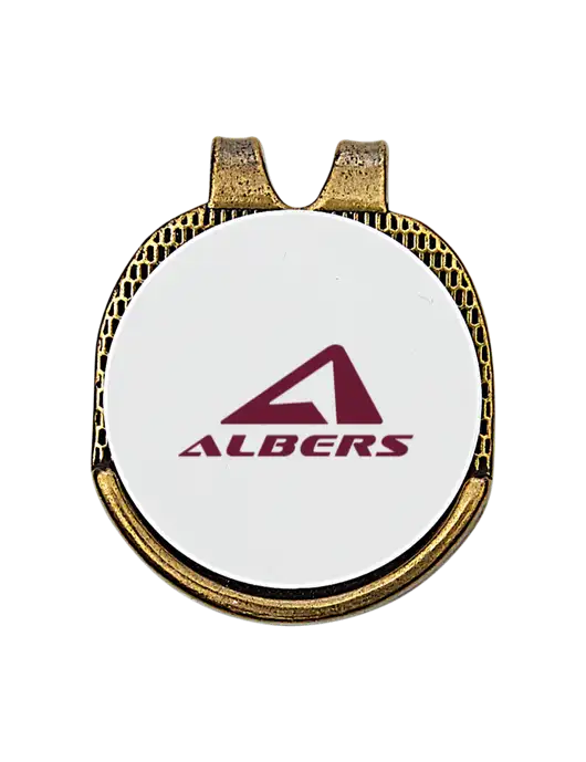 Antique Gold Hat Clip w/Golf Ball Marker w/Albers Aerospace Logo