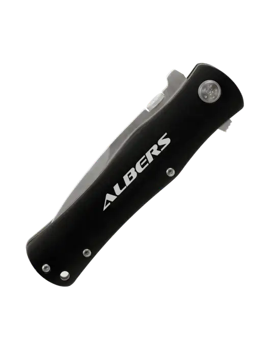 Black Folding Knife with Pocket Clip w/Albers Aerospace Logo