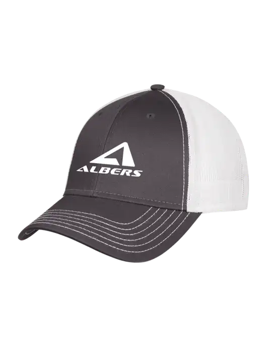 Dark Grey/White Mesh Trucker Cap Snap Back w/Albers Aerospace Logo