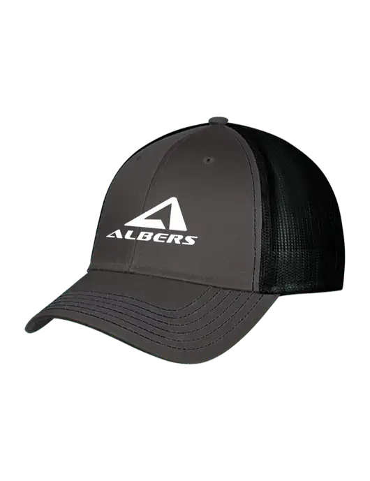Charcoal & Black Mesh Trucker Cap Snap Back w/Albers Aerospace Logo