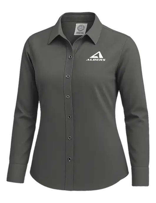 Brooks Brothers Womens Dark Grey Wrinkle-Free Stretch Nailhead Shirt w/Albers Aerospace Logo