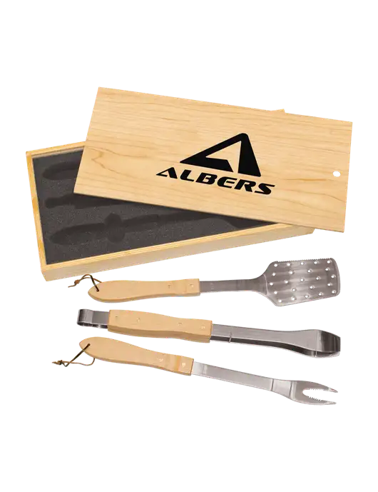 Wood BBQ Gift Set w/Albers Aerospace Logo