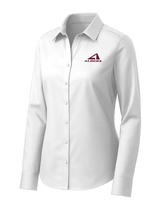 Brooks Brothers Womens White Wrinkle-Free Stretch Pinpoint Shirt w/Albers Aerospace Logo