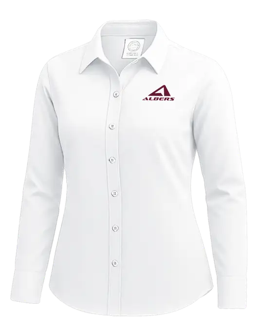 Brooks Brothers Womens White Wrinkle-Free Stretch Nailhead Shirt w/Albers Aerospace Logo