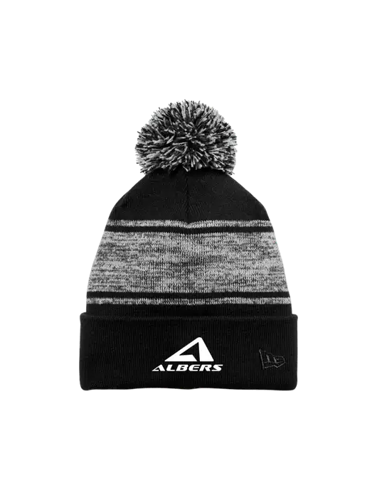 New Era Black/Charcoal Knit Chilled Pom Beanie w/Albers Aerospace Logo