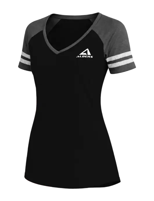 Womens Black/Charcoal Heather V-Neck Game Tee w/Albers Aerospace Logo