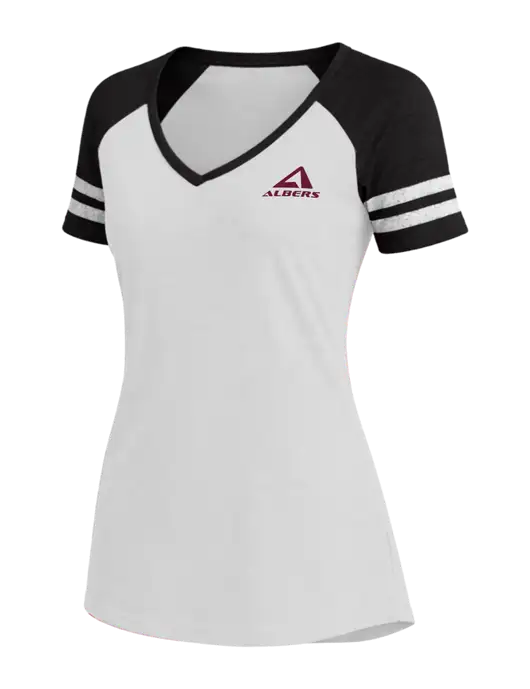 Womens White/Black V-Neck Game Tee w/Albers Aerospace Logo