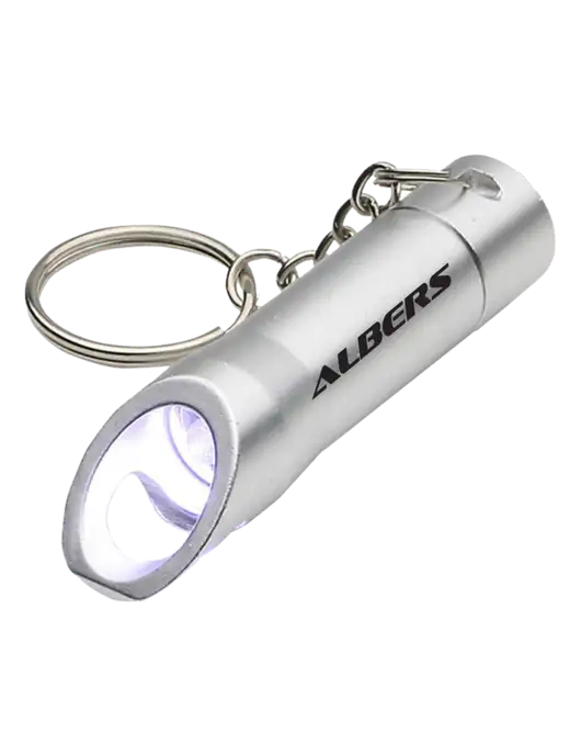 Silver Pocket LED Flashlight with Bottle Opener & Keychain w/Albers Aerospace Logo