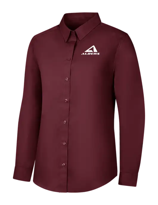 Womens Maroon Long Sleeve Carefree Poplin Shirt w/Albers Aerospace Logo