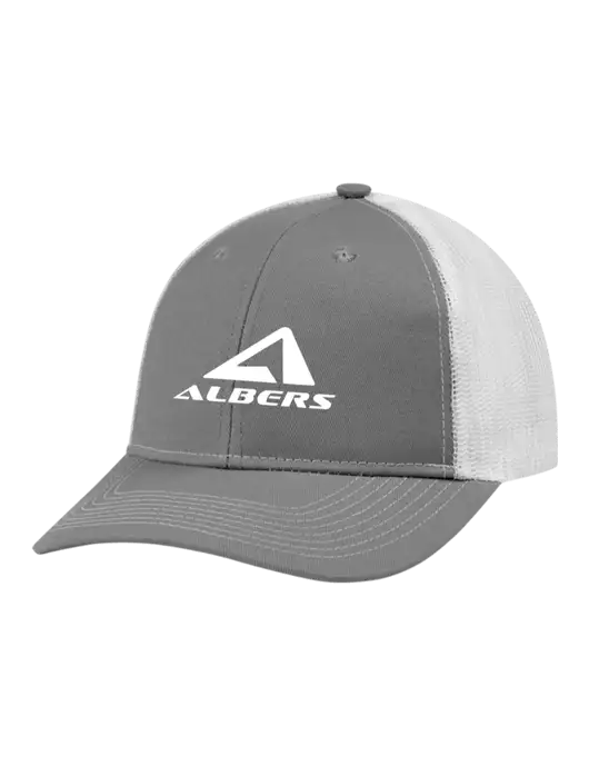 Snapback Ponytail Trucker Cap Light Medium Heather Grey w/White Mesh w/Albers Aerospace Logo