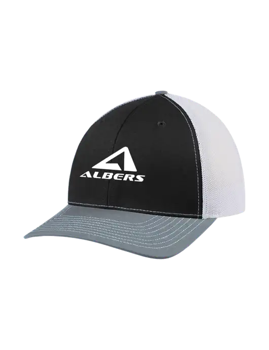Richardson Adjustable Snapback Original 112 Trucker Cap Black/Light Heather Grey/White Mesh w/Albers Aerospace Logo
