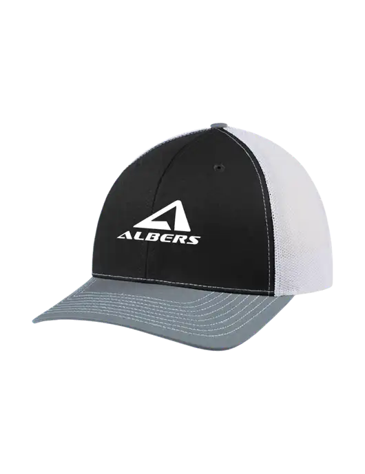 Richardson Adjustable Snapback Original 112 Trucker Cap Black/Light Heather Grey/White Mesh w/Albers Aerospace Logo