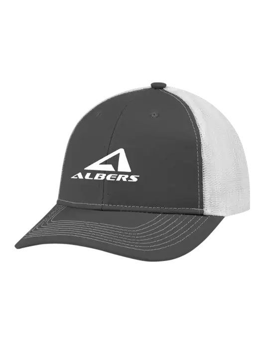 Snapback Ponytail Trucker Cap Dark Grey w/White Mesh w/Albers Aerospace Logo