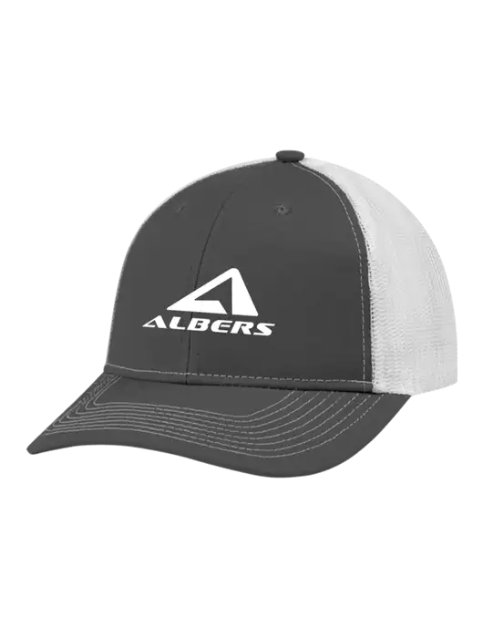 Snapback Ponytail Trucker Cap Dark Grey w/White Mesh w/Albers Aerospace Logo