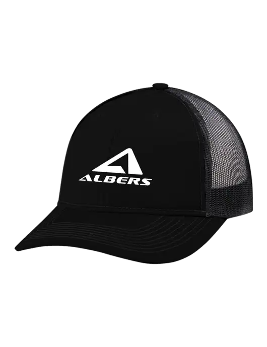 Snapback Ponytail Trucker Cap Black w/Black Mesh w/Albers Aerospace Logo