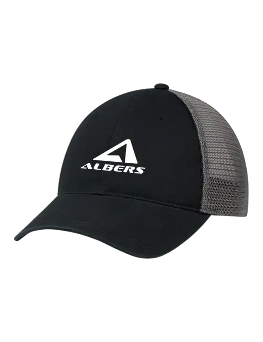 Richardson 111 Garment Washed Trucker Cap Black w/Charcoal Mesh w/Albers Aerospace Logo