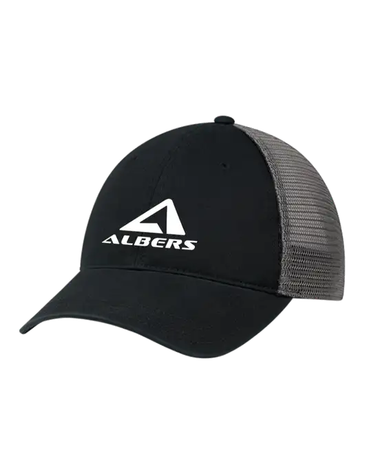 Richardson 111 Garment Washed Trucker Cap Black w/Charcoal Mesh w/Albers Aerospace Logo
