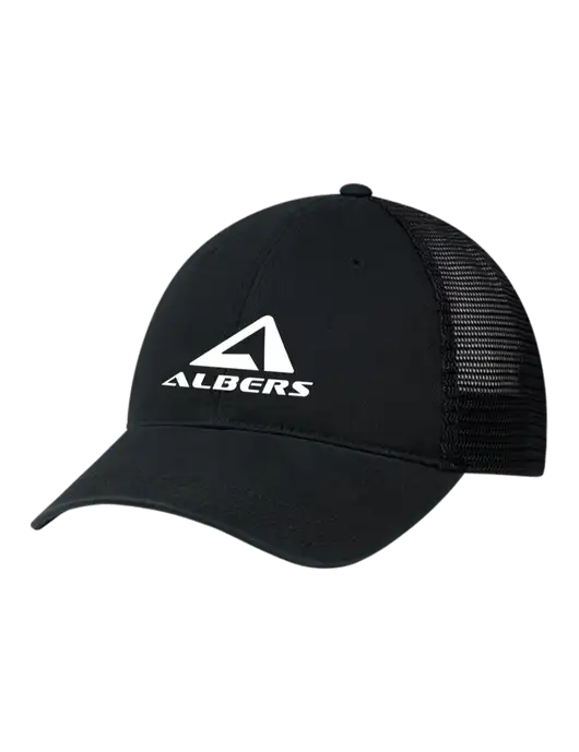 Richardson 111 Garment Washed Trucker Cap Black w/Black Mesh w/Albers Aerospace Logo