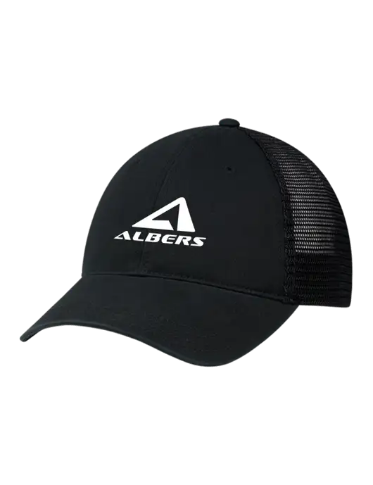 Richardson 111 Garment Washed Trucker Cap Black w/Black Mesh w/Albers Aerospace Logo