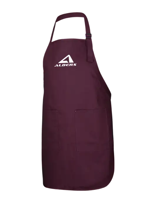 Full-Length Maroon Apron With Pockets w/Albers Aerospace Logo