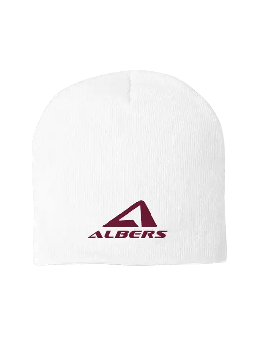 Solid White Element Knit Beanie w/Albers Aerospace Logo